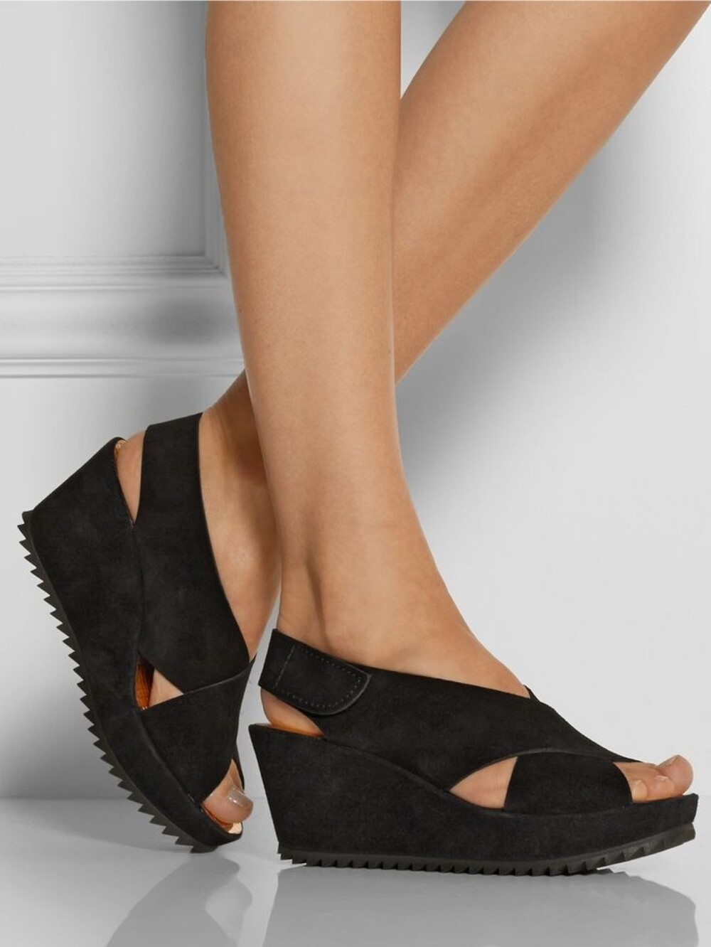 Pedro Garcia Federica Suede Wedge Black Sandals
